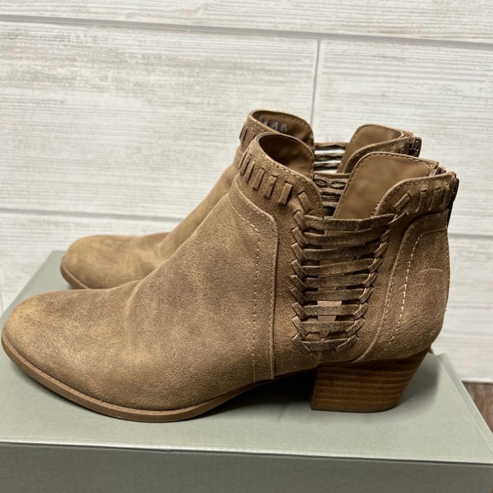 Fergie Tan Ankle Booties with Woven Detail